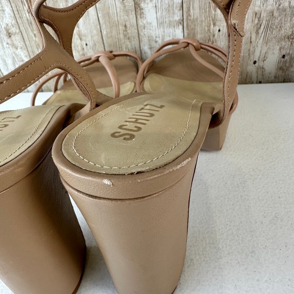 Schutz Kelsie Womens‎ Platform Sandal 10B Nude Knotted Tubular Strap Block Heel - Picture 4 of 11